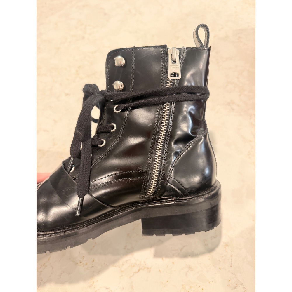 AllSaints Donita Black Leather Lace Up Buckle Combat Boots Lug Sole Size 40 - Picture 5 of 8